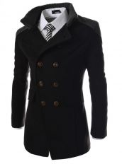 Черное пальто с трикотажным воротником
