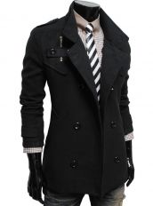 Черное шерстяное пальто