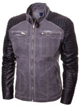 Угольная джинсовая куртка с кожаными вставками