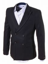 Черный двубортный пиджак с орнаментом в ромб