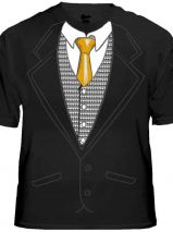 Cмокинг-футболка с жилетом и золотым галстуком