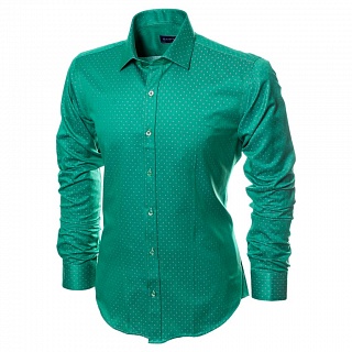 Зеленая приталенная рубашка в горошек